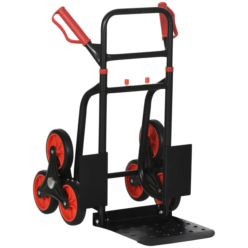 6-Wheels Stair Climber Trolley Cart, Hand Truck and Dolly, Foldable Steel Load Cart, 264lbs Capacity, Black and Red