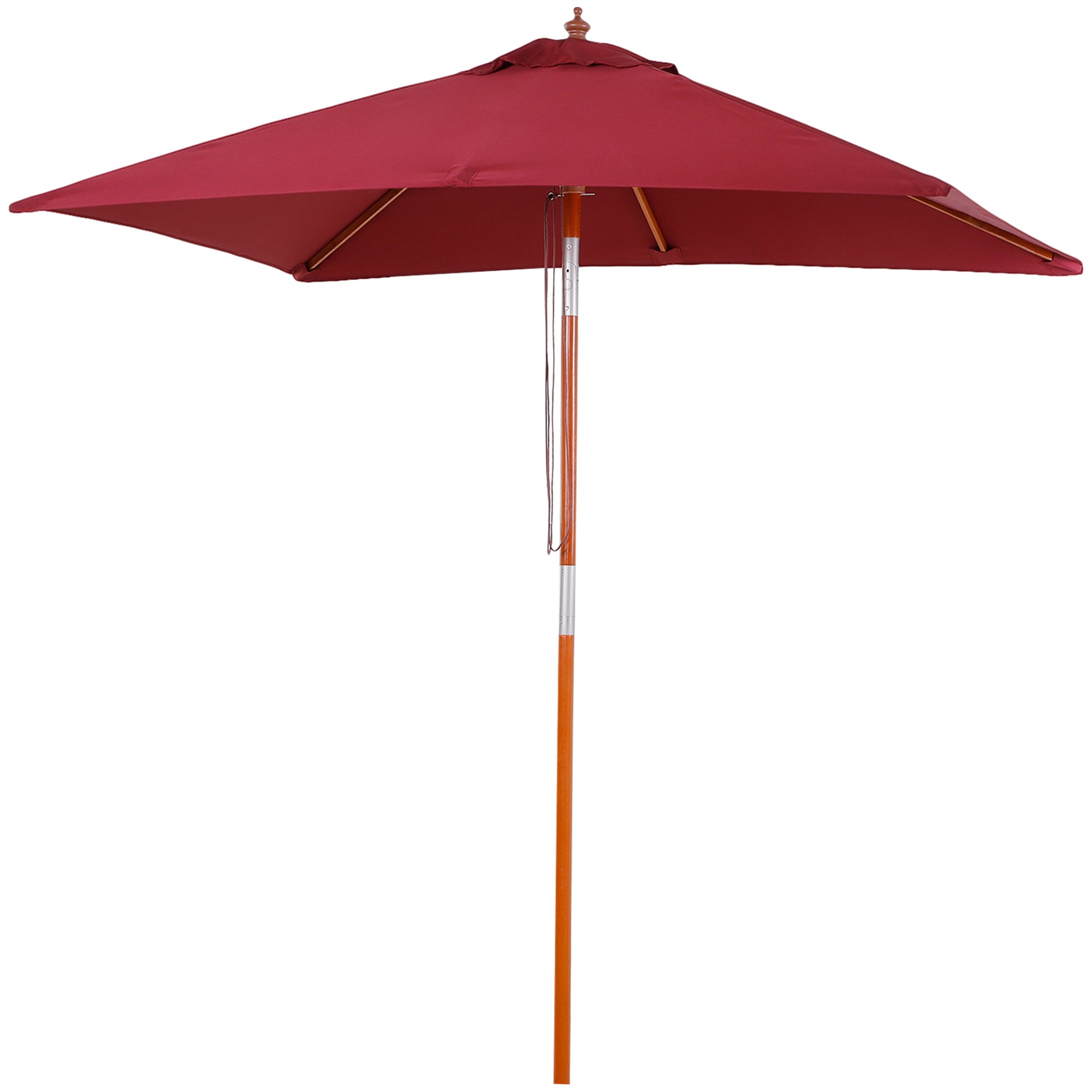 Outsunny 6.6x5ft Square Market Parasol, Wooden Patio Umbrella with Tilt Mechanism and 6 Bamboo Ribs, Garden Sunshade, Wine Red 