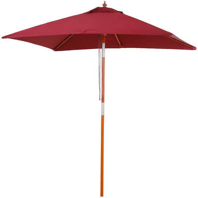 Outsunny 6.6x5ft Square Market Parasol, Wooden Patio Umbrella with Tilt Mechanism and 6 Bamboo Ribs, Garden Sunshade, Wine Red 