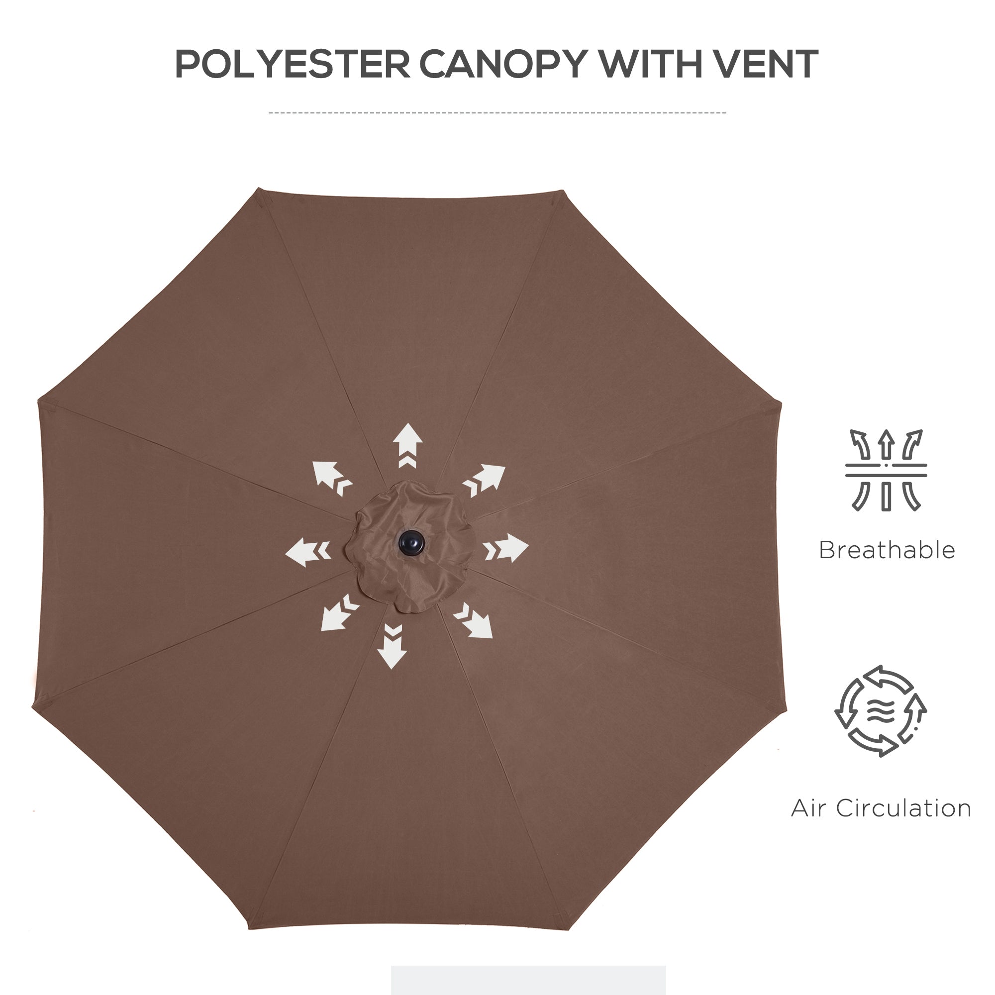 Outsunny Steel Frame Patio Parasol: 10'x 8' Round Market Garden Canopy for Outdoor, Coffee 