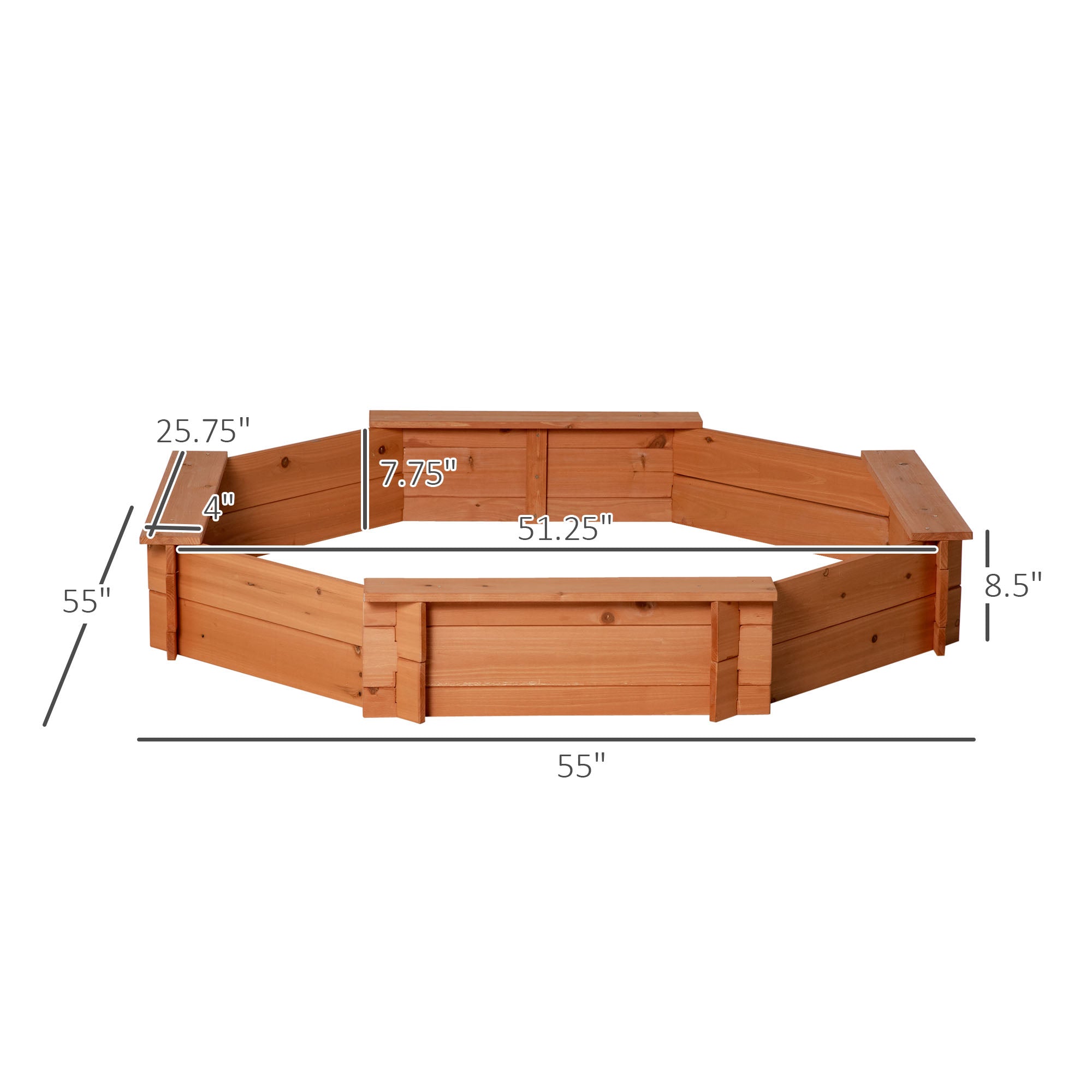 Outsunny Kids Wooden Octagon Sandbox, Outdoor Children Playset for Backyard, with polyester Cover, 55"x55"x8.5", Red 
