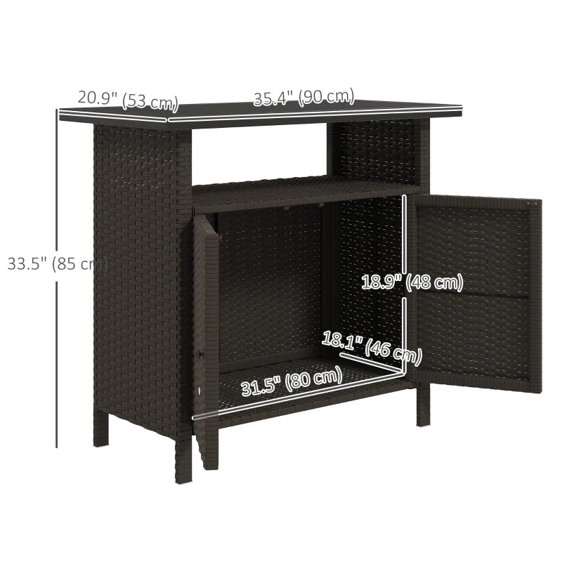 Wicker Outdoor Storage Cabinet with Two Doors and Shelf for Outdoor Pool Towel Storage, Dark Coffee