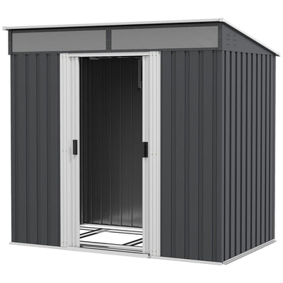 Outsunny 6.5x4FT Metal Shed - Galvanized, Lockable Storage with Sliding Doors & Vents in Grey, Ideal for Garden Tools 