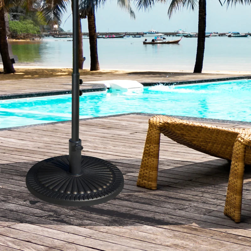 Round Umbrella Base Φ19.1", 31.5 lbs Resin Stand with Decorative Design for Poles 1.5"/1.9", Bronze