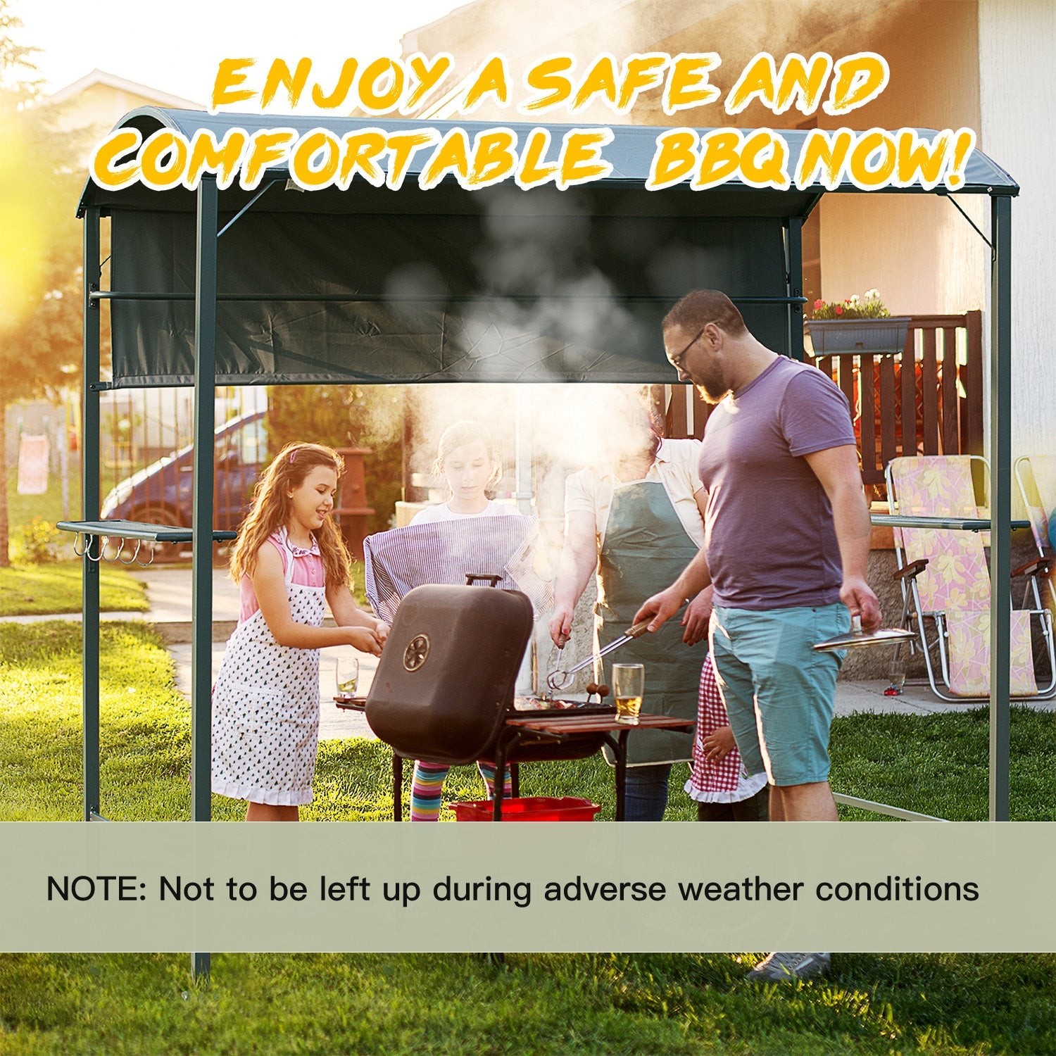 Outsunny BBQ Gazebo 7'x4.5' Outdoor Tent Metal Frame Sunshade Grey 