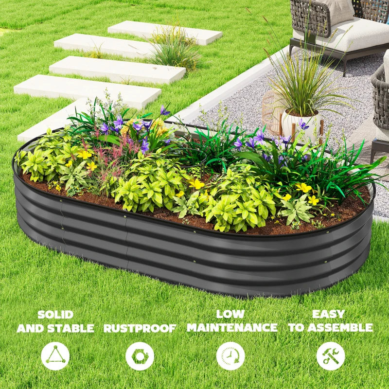 5' x 3' x 1' Large Outdoor Planter Box, Galvanized Raised Garden Bed with Metal Plant Stake, Dark Grey