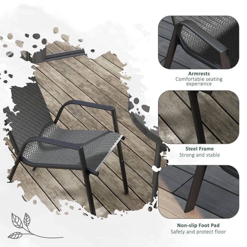 Four-Piece Stacking Rattan Outdoor Dining Chairs Set - Grey