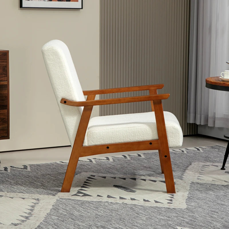 Living Room Chair Boucle Accent Chair for Bedroom with Wide Seat and Thick Padding, White