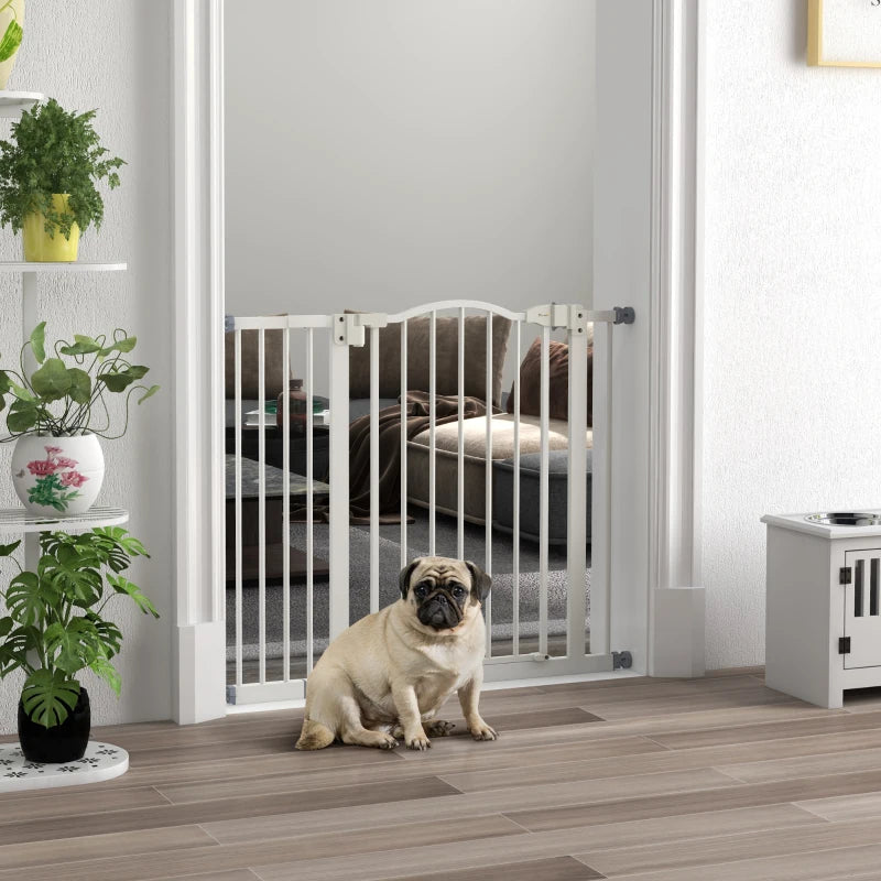 Extra Tall Dog Gate with Door, Pressure Fit, Auto Close, Double Locking for Doorways Hallways Stairs, 29"-37", White