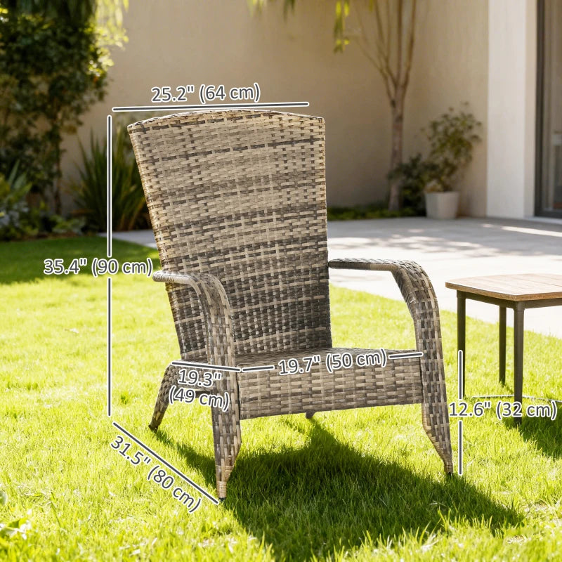 Wicker Adirondack Chair, PE Rattan Outdoor Fire Pit Chair Muskoka Chair with Cushions, Mixed Grey