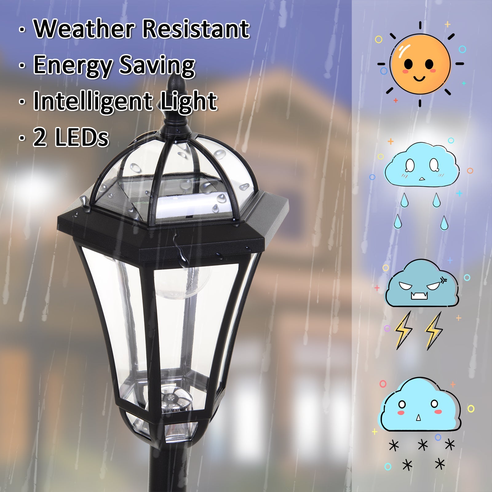 Outsunny Solar LED Outdoor Lamp Post: Auto Switch Lantern for Patio/Pathway, Water-Resistant in Black 