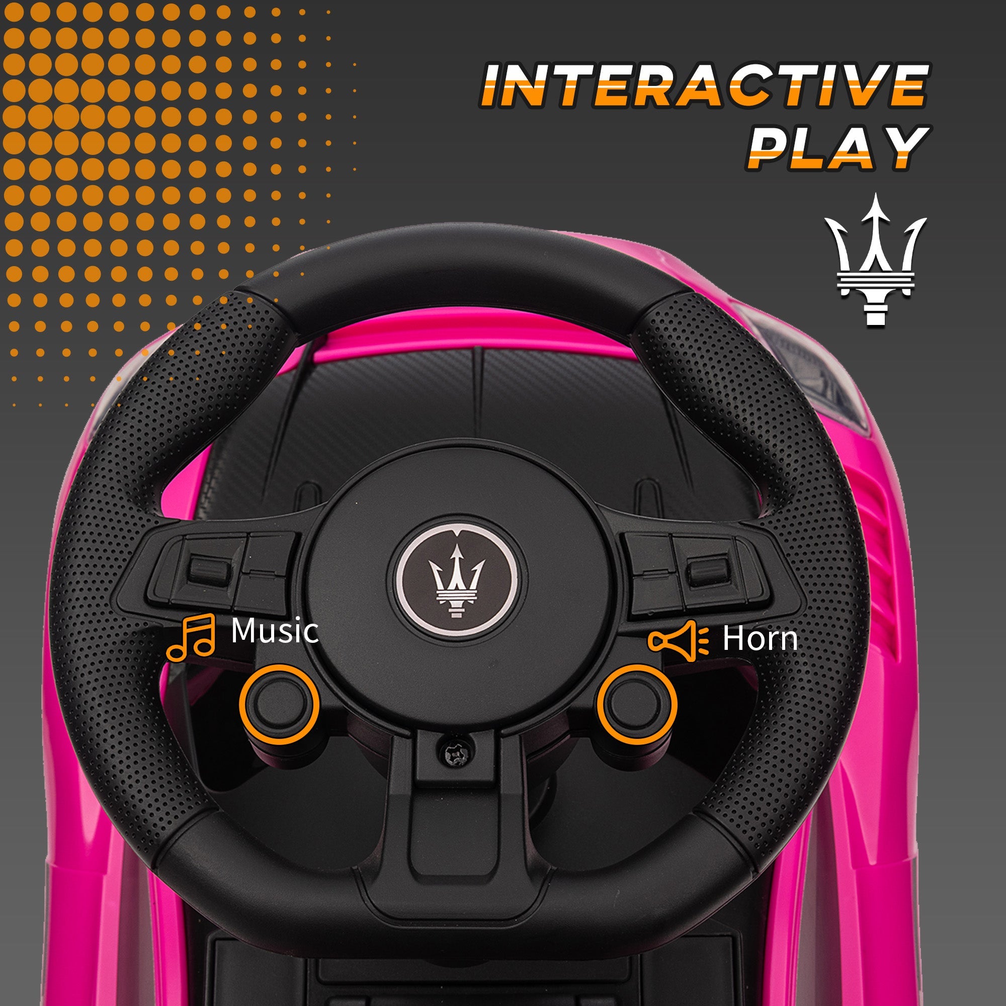 Qaba Licensed Maserati GT2 Baby Sliding Car with Storage, Music, Horn, Foot to Floor Toddler Car for 18-60 Months, Pink 