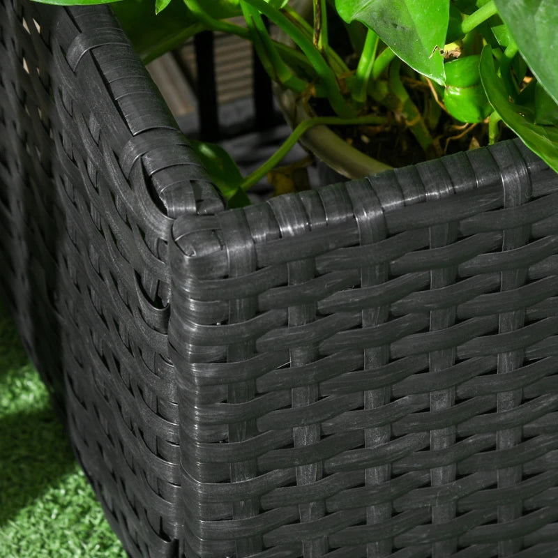 Raised Garden Bed with Lattice Trellis, Rattan Outdoor Planter with Storage for Garden, Patio, Balcony, Black