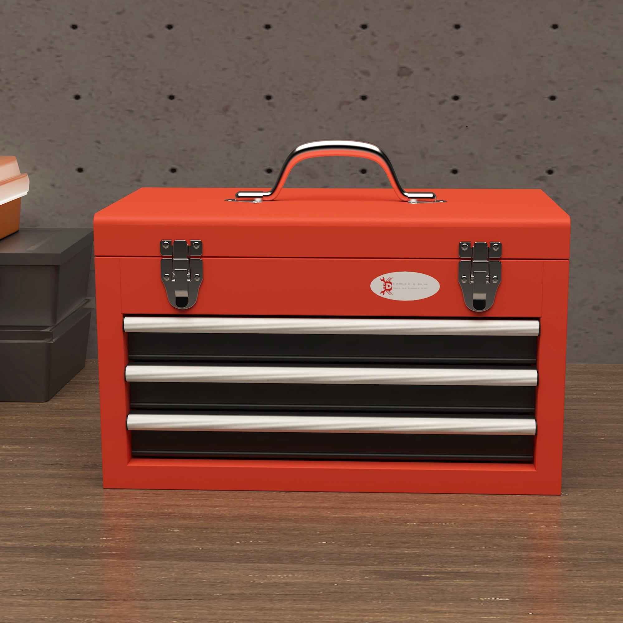 DURHAND Portable Toolbox Perfection: 3 Drawer Tool Chest with Metal Latch for Garage, Household, Warehouse, Red Finish 