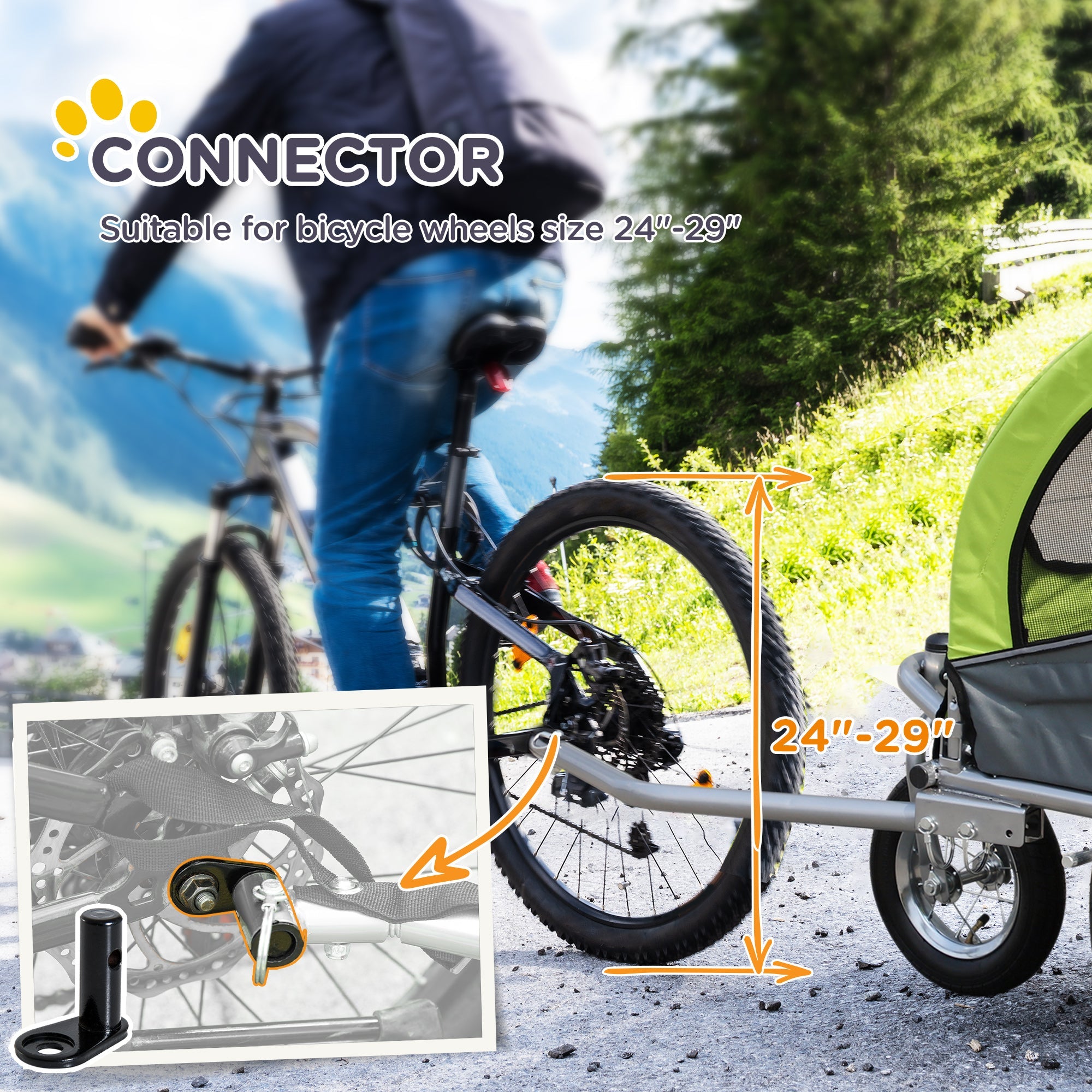 Aosom Dog Bike Trailer 2-In-1 w/ Suspension, Hitch, Storage Pockets, Green 