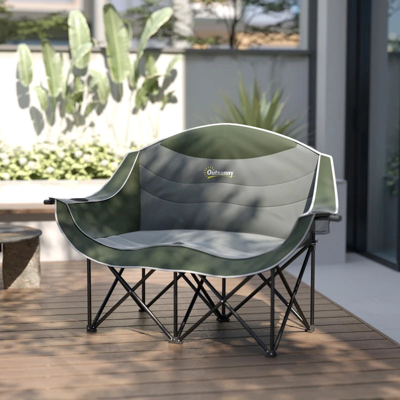 Portable Camp Chair, Double Camping Chair with Cup Holders and Carry Bag, Support 551 lbs, Dark Green