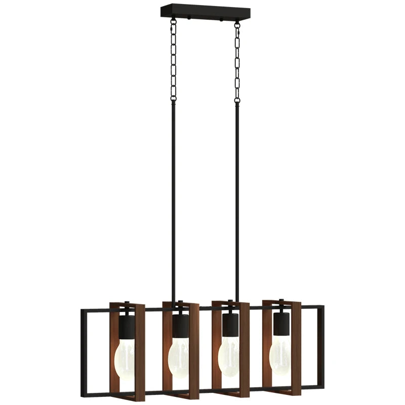 Farmhouse Kitchen Island Lighting, Linear Pendant Light with 4 Rotatable Frames and Adjustable Height, Walnut