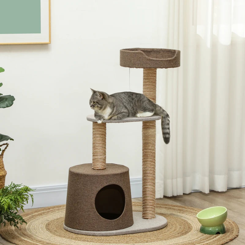 Scratching Cat Tree Post Climbing Kitten Pets Furniture with Toy, Brown
