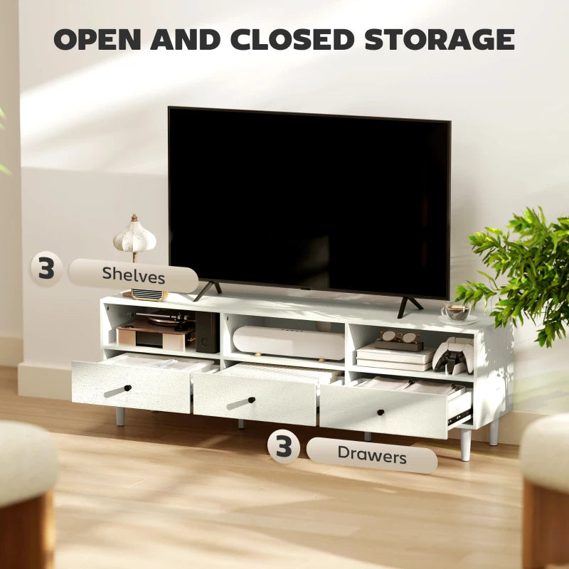 TV Stand for up to 75 Inches, TV Table with 3 Storage Shelves, 3 Drawers for Living Room, Bedroom, Cream White