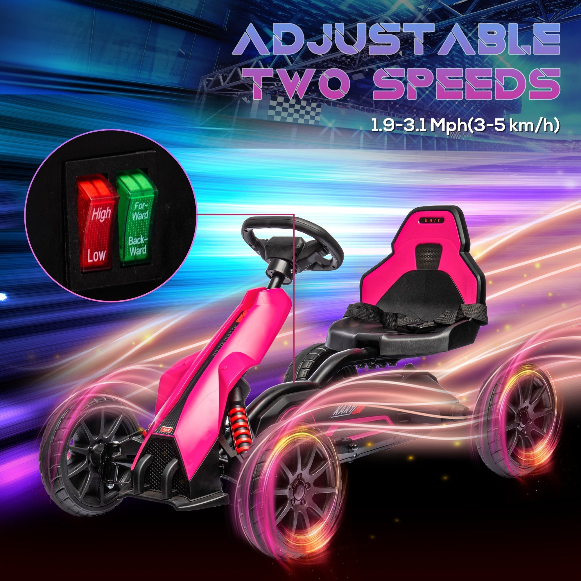 Aosom 12V Kids Electric Go Kart Racer Outdoor Car Forward Backward Adjustable Speed Pink for Ages 3-8 