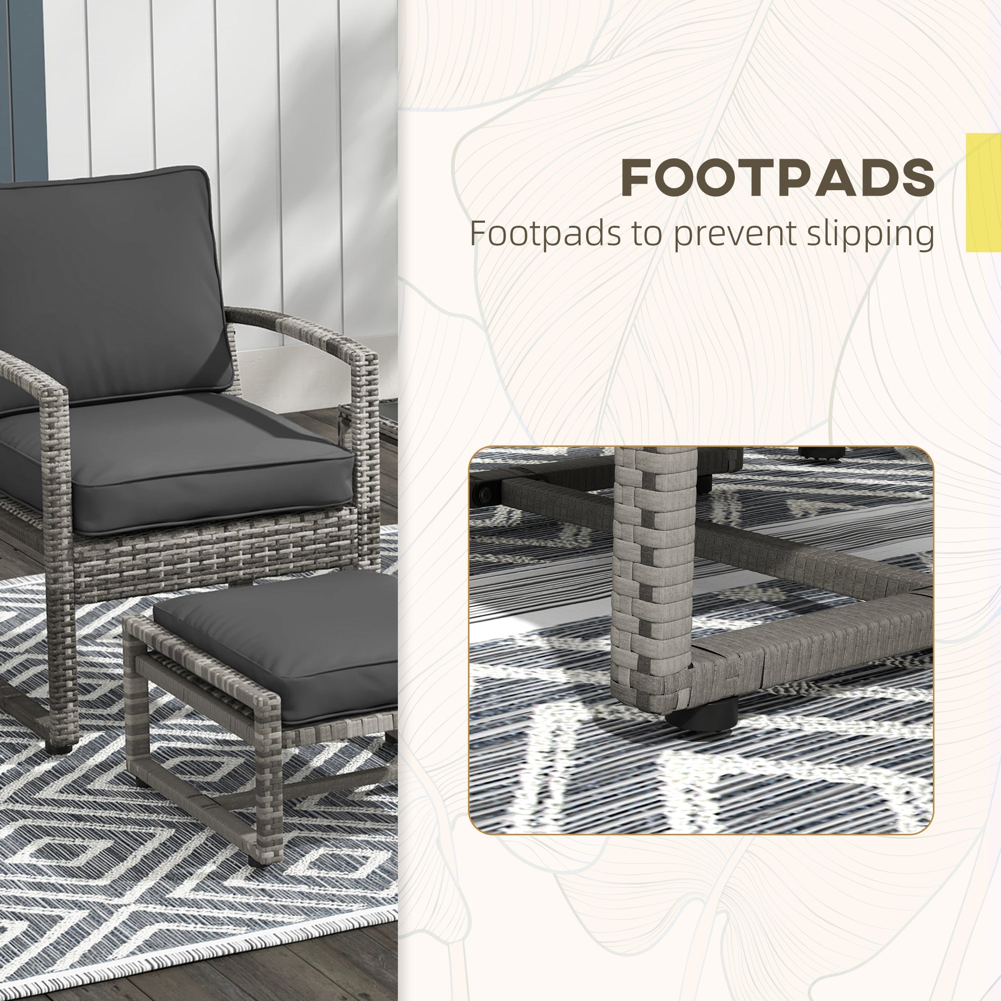Outsunny 5Pc Patio Set with Armchair Stool Table Cushions Wicker Conversation Sofa Outdoor Garden Furniture 