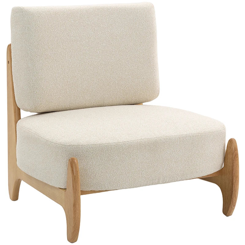 Accent Chair with Rubber Wood Frame, Wide Seat, Modern Chenille Bedroom Chair with Thick Cushion, Cream White