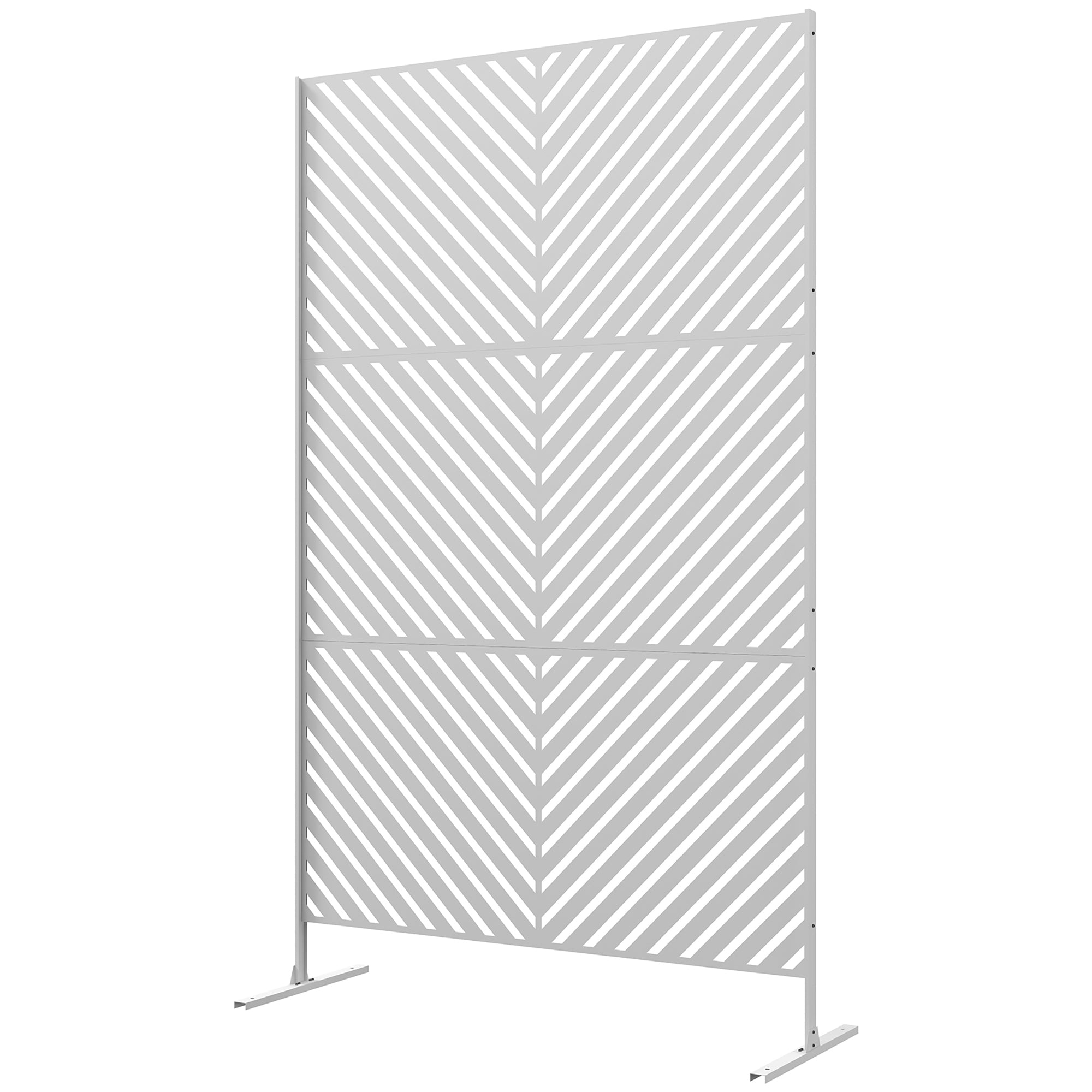 Outsunny 6.5FT Decorative Outdoor Divider, Metal Privacy Screen with Stand, Triangle Style, White 