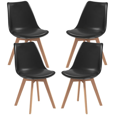 HOMCOM Modern Set of 4 Rubber Wood Dining Chairs PU Leather Cushion for Kitchen Living Room Bedroom 