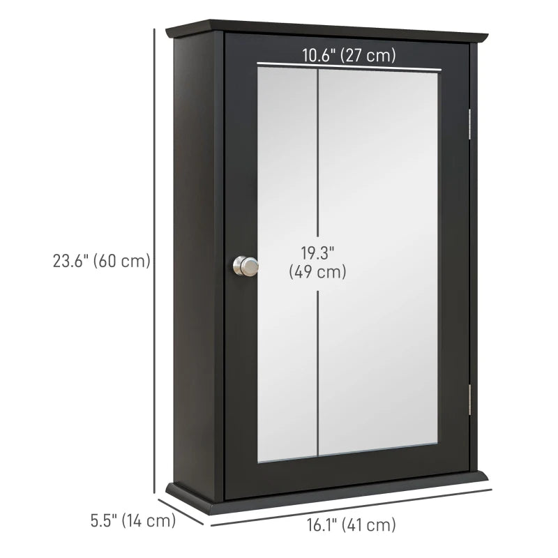 Bathroom Mirror Cabinet, Wall Mounted Medicine Cabinet with Door and Shelves, Black