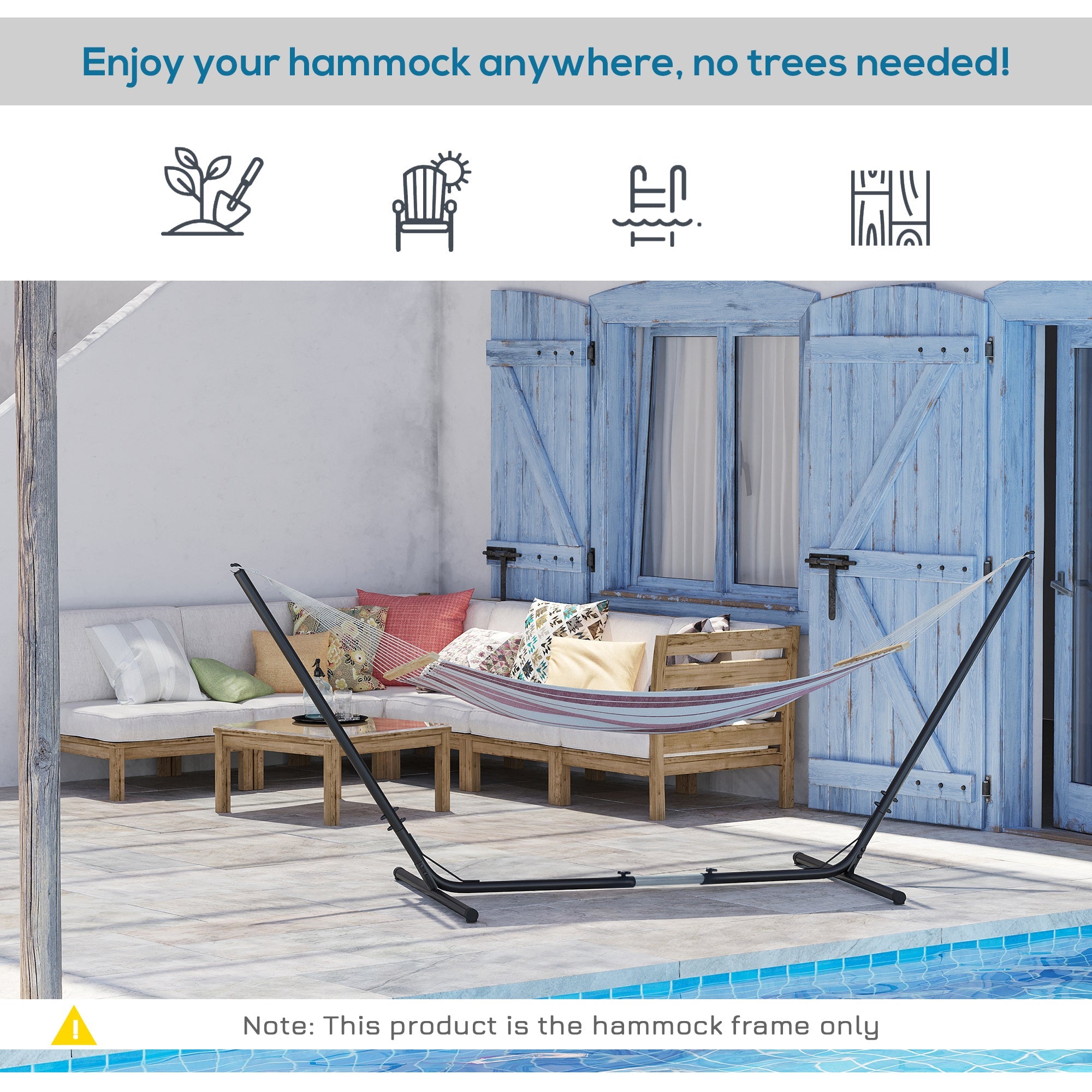Outsunny 12ft Steel Hammock Stand, Adjustable Universal Fit Metal Swing Stand for Outdoor Comfort, Black 