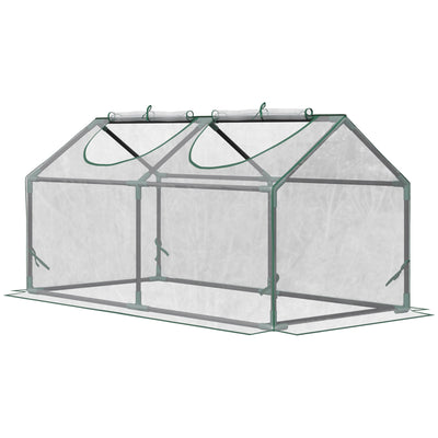 Outsunny 47" x 24" x 24" Portable Mini Tunnel Greenhouse Garden Planting Outdoor Flower Warm House Box with 2 Windows Steel Frame Weatherized Cover, Clear 