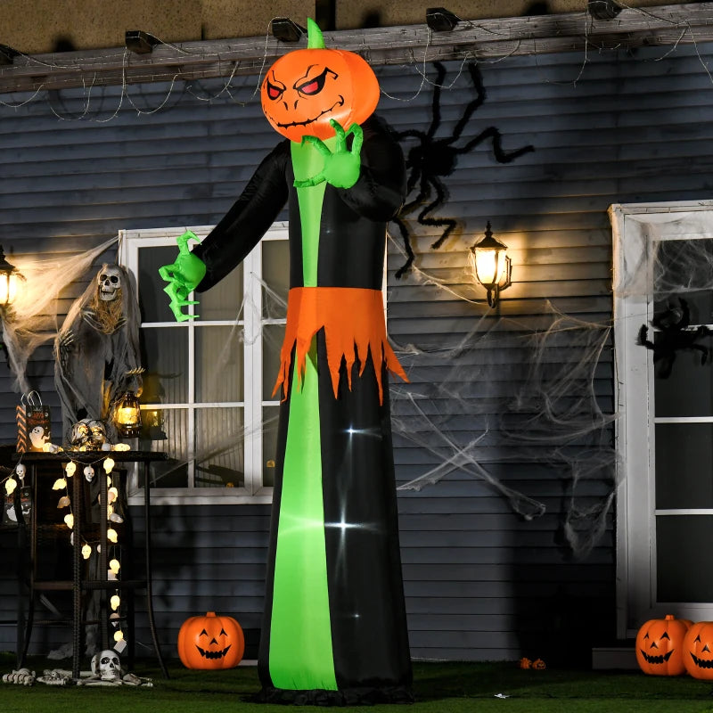 HOMCOM 9ft Inflatable Pumpkin Head Ghost – LED Blow-Up Halloween Decoration for Outdoor Lawn & Garden 