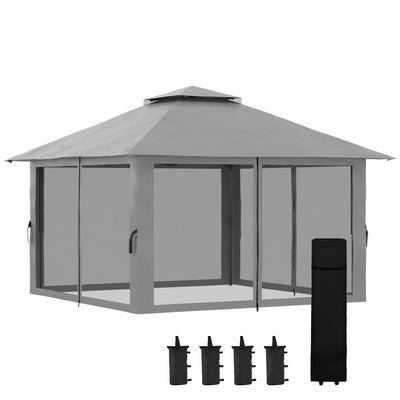 Outsunny 13 x 13ft Pop Up Gazebo, 2-Tier Roof Portable Canopy with Carry Bag for Garden & Patio, Grey 