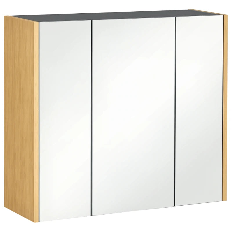 Wall Mounted Medicine Cabinet with Mirror Wall Mirror Cabinet with 3 Doors and Adjustable Storage Shelves Gray
