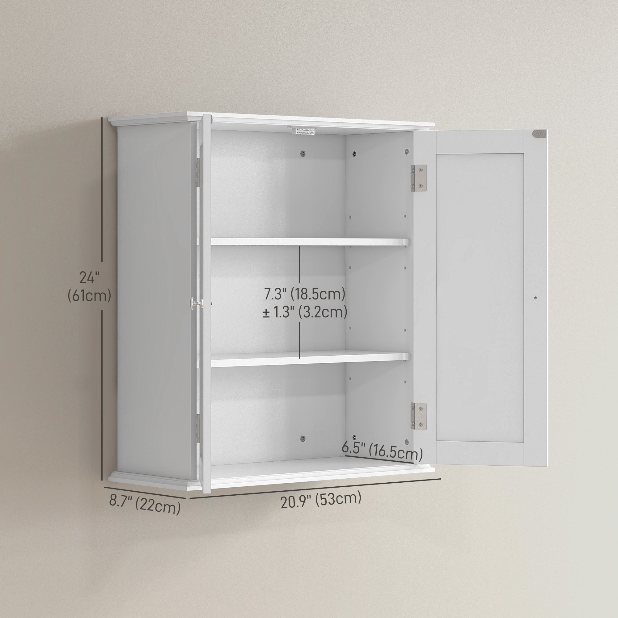 HOMCOM Bathroom Medicine Cabinet, Wall Cabinet with 2 Doors and Adjustable Shelf, Space Saver Over Toilet Cabinet 