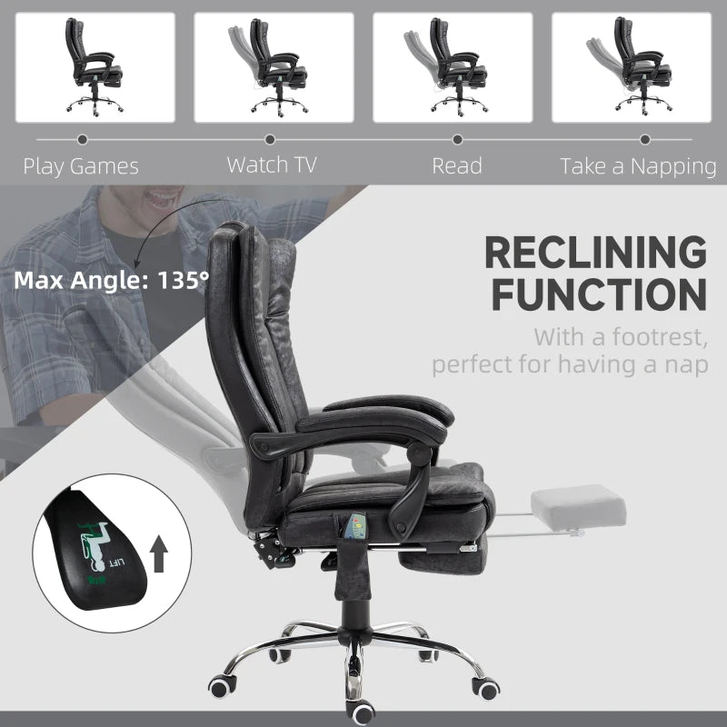 Office Chair 6-point Vibration Massage Chair Micro Fiber Recliner with Retractable Footrest Black