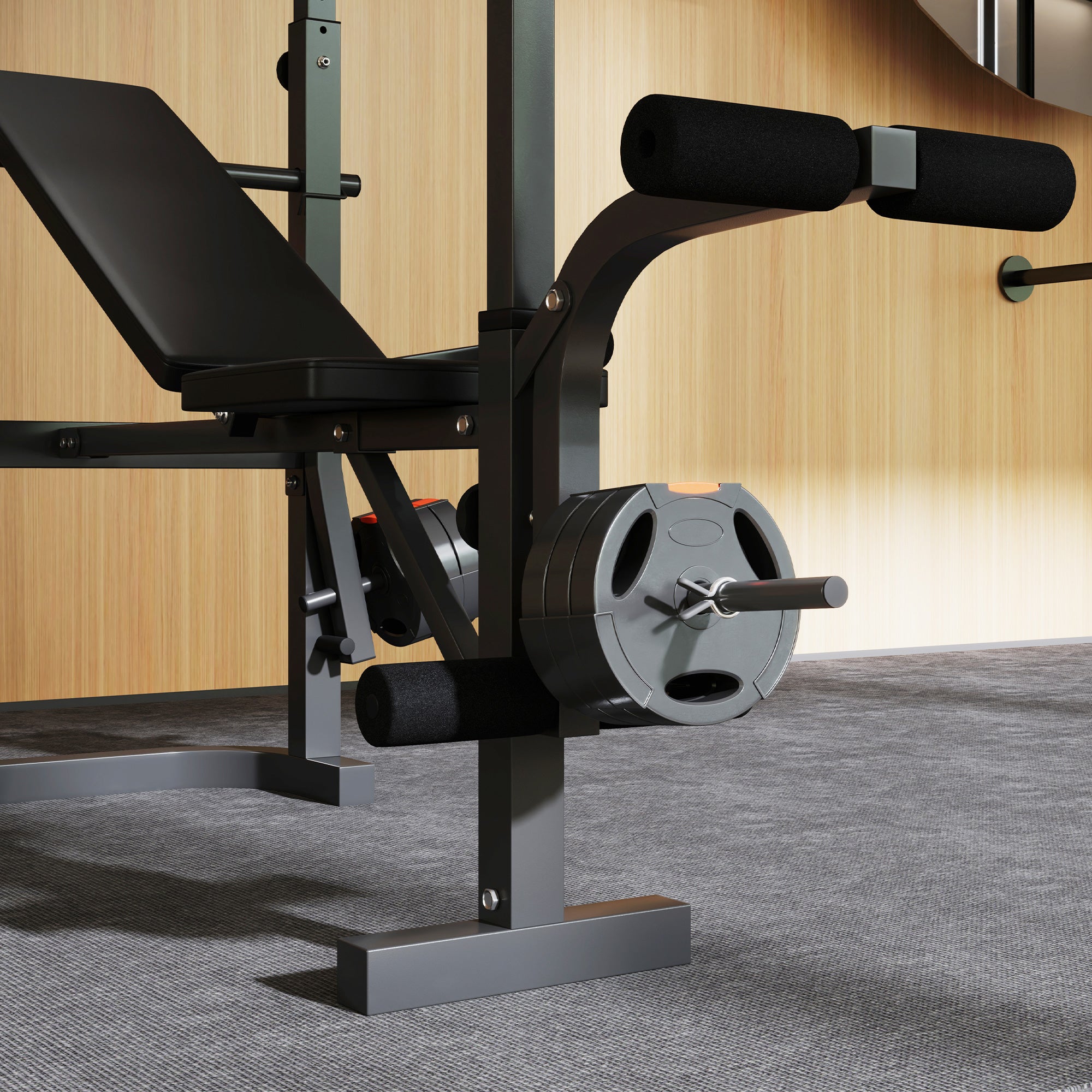 Soozier Adjustable Weight Bench with Bench Press Rack, Preacher Curl Bench, Leg Extension and Lat Pull Down 