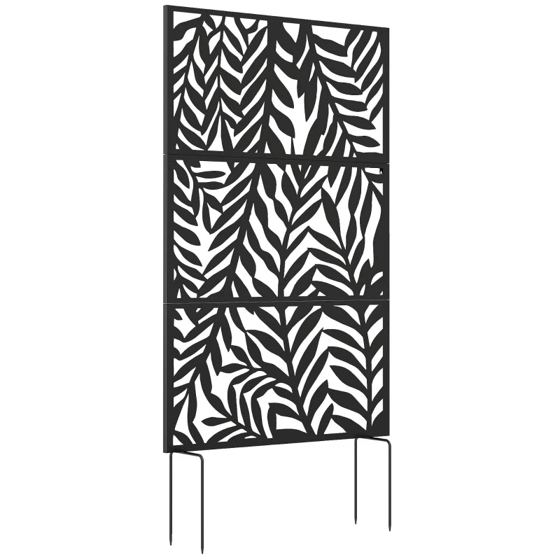 Metal Outdoor Privacy Screen, 72" x 38" Freestanding Outdoor Divider, Black