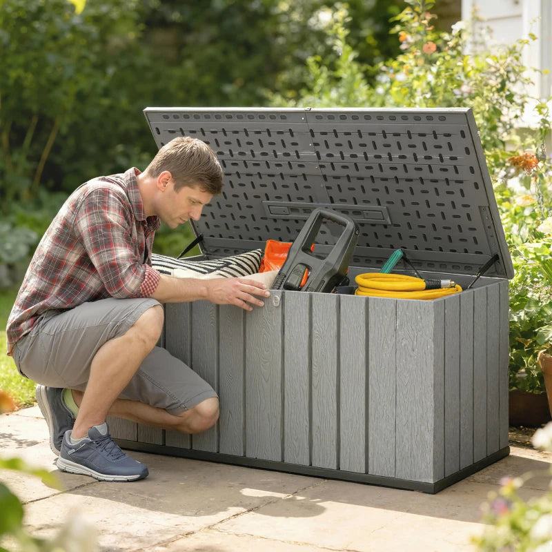 Outdoor Storage Box Large Capacity Deck Box with Lockable Lid Gas Struts for Patio Garden 125.5 gal Grey
