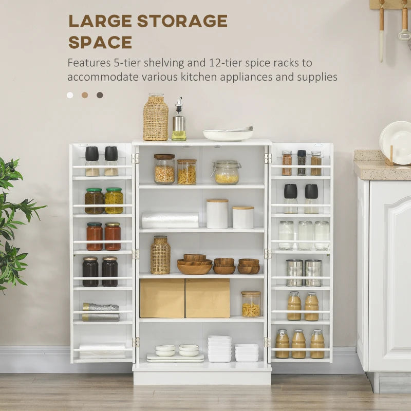 Freestanding Pantry Cabinet 41 Inch Kitchen Pantry with Spice Racks and Adjustable Shelves for Home Use, White