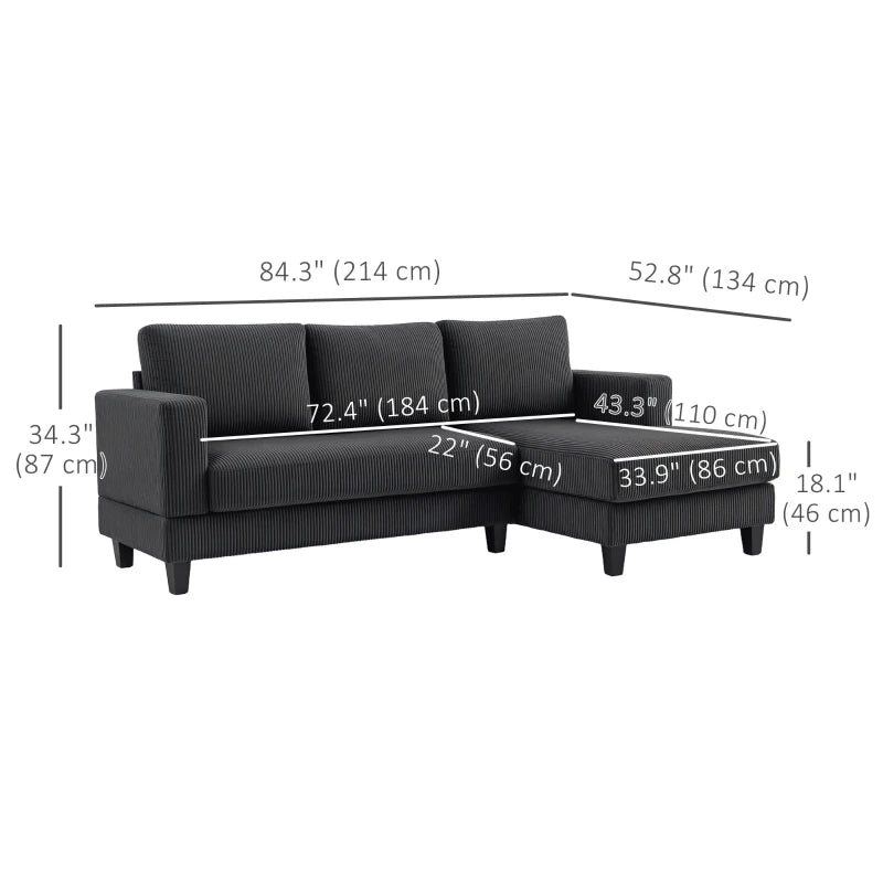 L Shaped Couch, L Shape Sofa with Chaise Lounge and Spring Cushion for Living Room, Bedroom, Grey