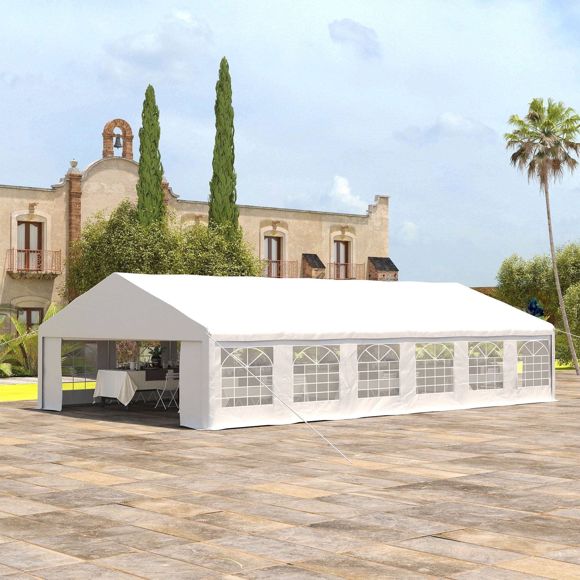 Outsunny 23' x 39' Party Tent, Heavy Duty Outdoor Canopy Tent Shelter with 2 Doors and 12 Windows for Parties, Events, White 