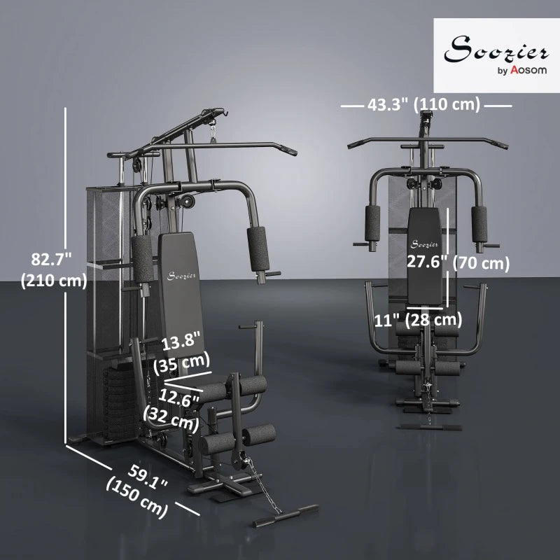 Soozier Home Gym, Multifunction Gym Equipment Workout Station with 100Lbs Weight Stack for Lat Pulldown, Leg Extensions, Preacher Bicep Curls, Triceps Pulldowns, Chest Press, Black