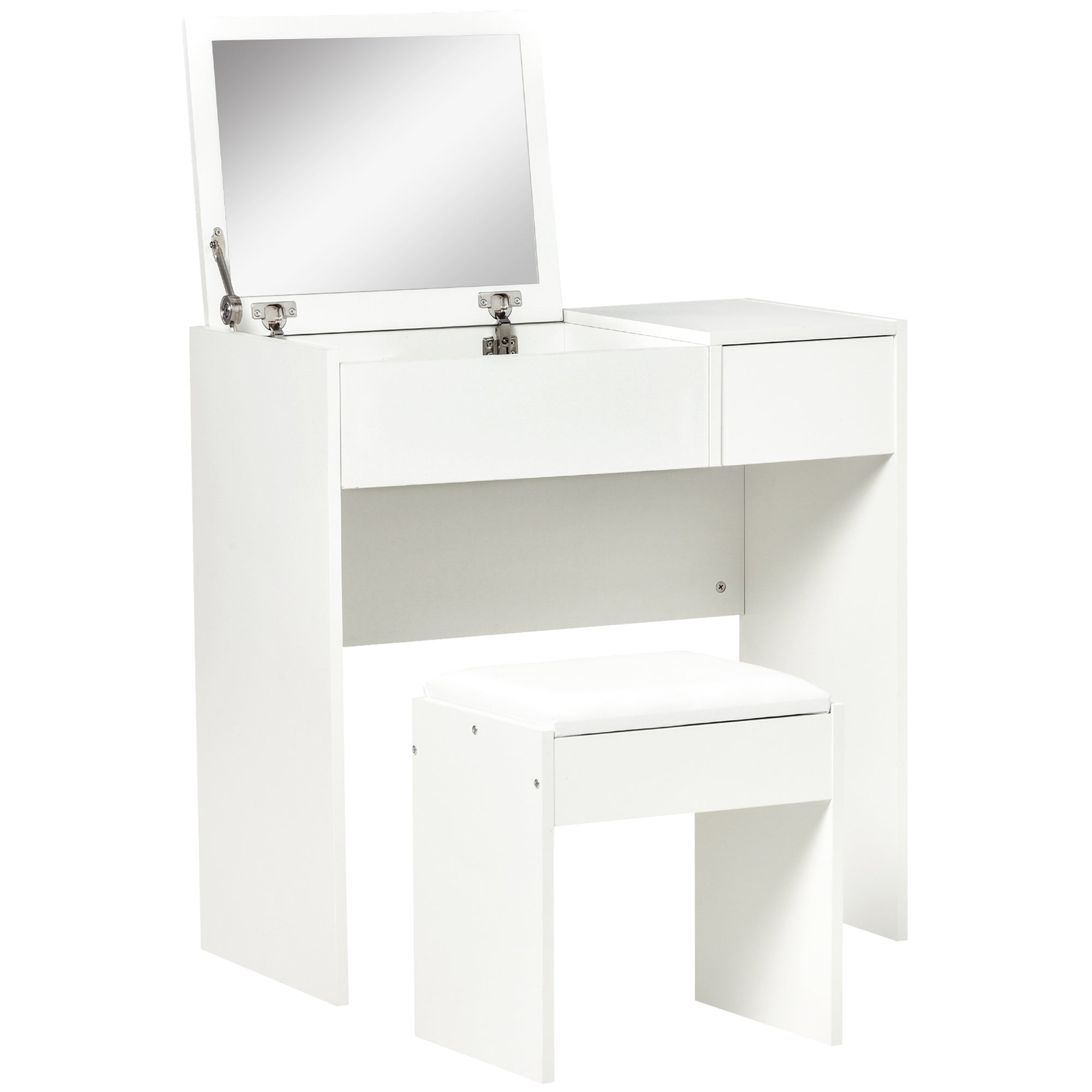 HOMCOM Dressing Table Set with Flip Top Mirror and Cushioned Stool, Makeup Vanity Table Dresser Desk with Drawer and Storage Grids 