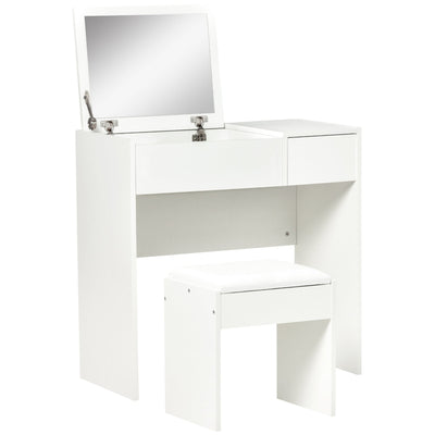 HOMCOM Dressing Table Set with Flip Top Mirror and Cushioned Stool, Makeup Vanity Table Dresser Desk with Drawer and Storage Grids 