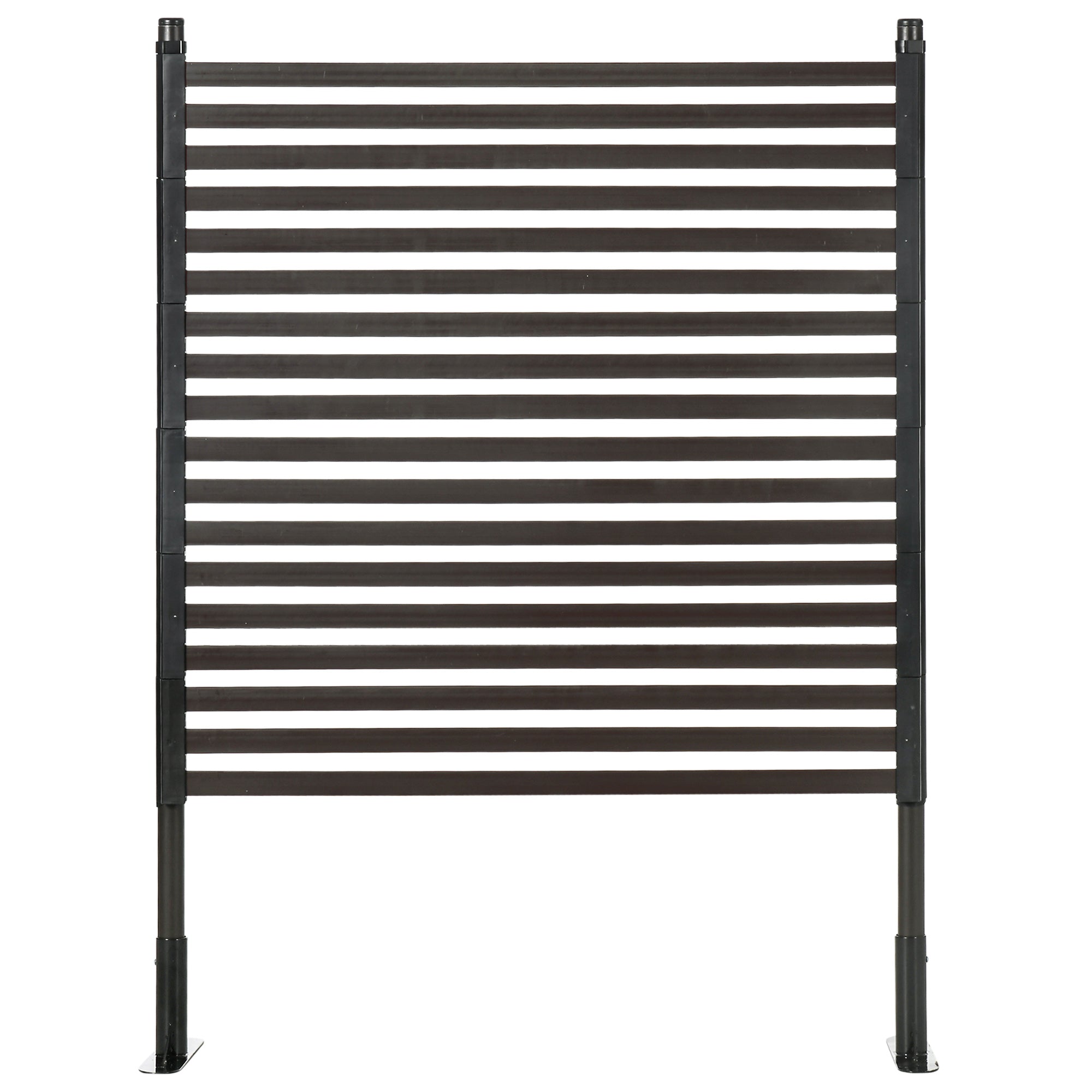 Outsunny Picket Metal Garden Fence for Hard & Soft Ground, 4 ft(H) Standing Outdoor Fencing with Feet, Animal Barrier Flower Bed Landscape Edging, Brown 