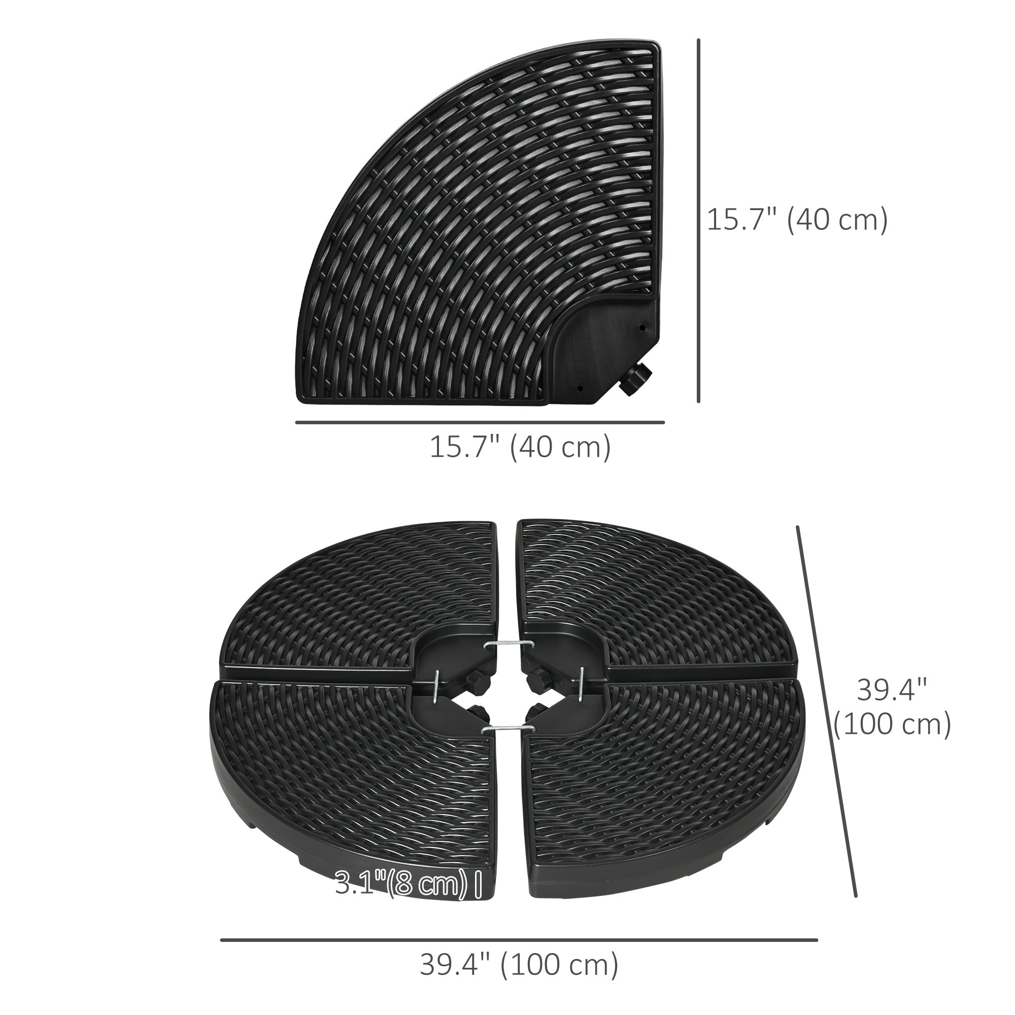 Outsunny Cantilever Umbrella Base Weights 4PCs Wicker Effect HDPE Water Sand Filled with Handles 