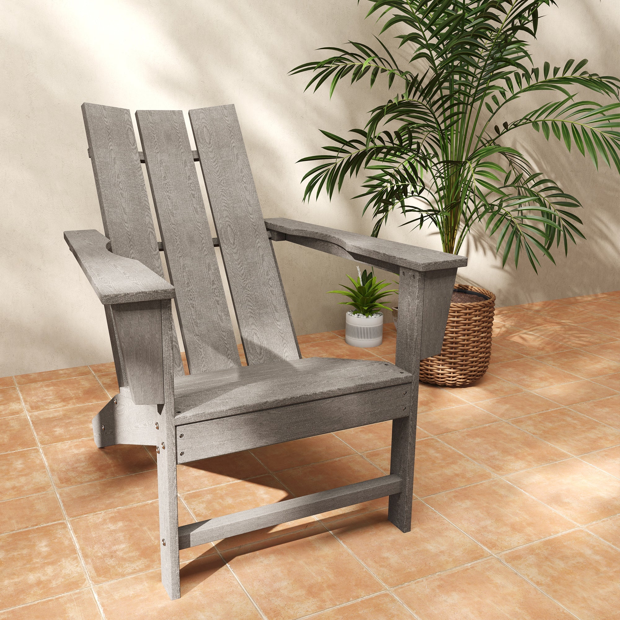 Outsunny HDPE Plastic Adirondack Chair, Muskoka Chair with High Back and Wide Armrests for Fire Pit, Patio, Porch, Dark Grey 