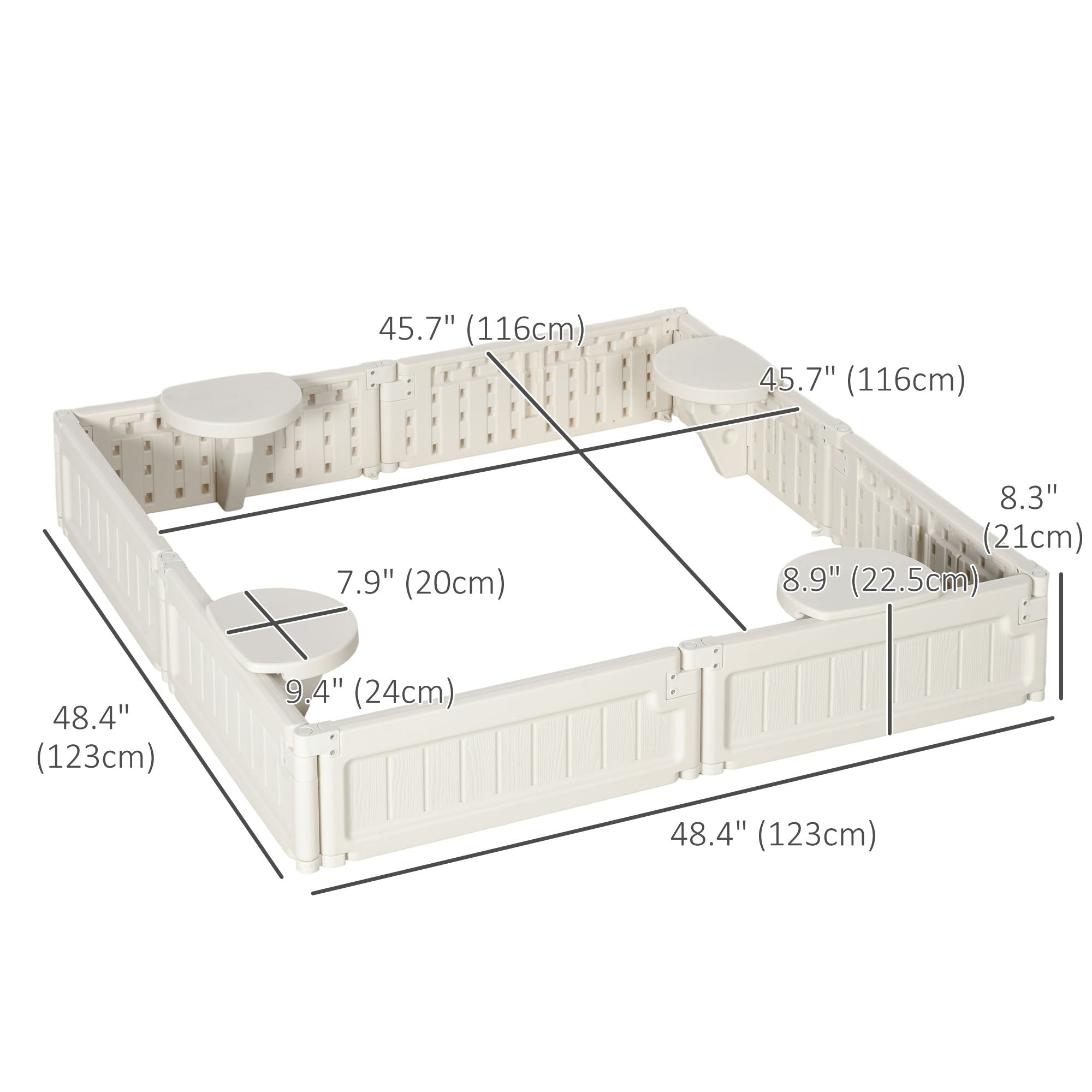 Outsunny Sandbox with Canopy for Kids Outdoor Play Area with Bottom Liner Protective Shade Cream White 