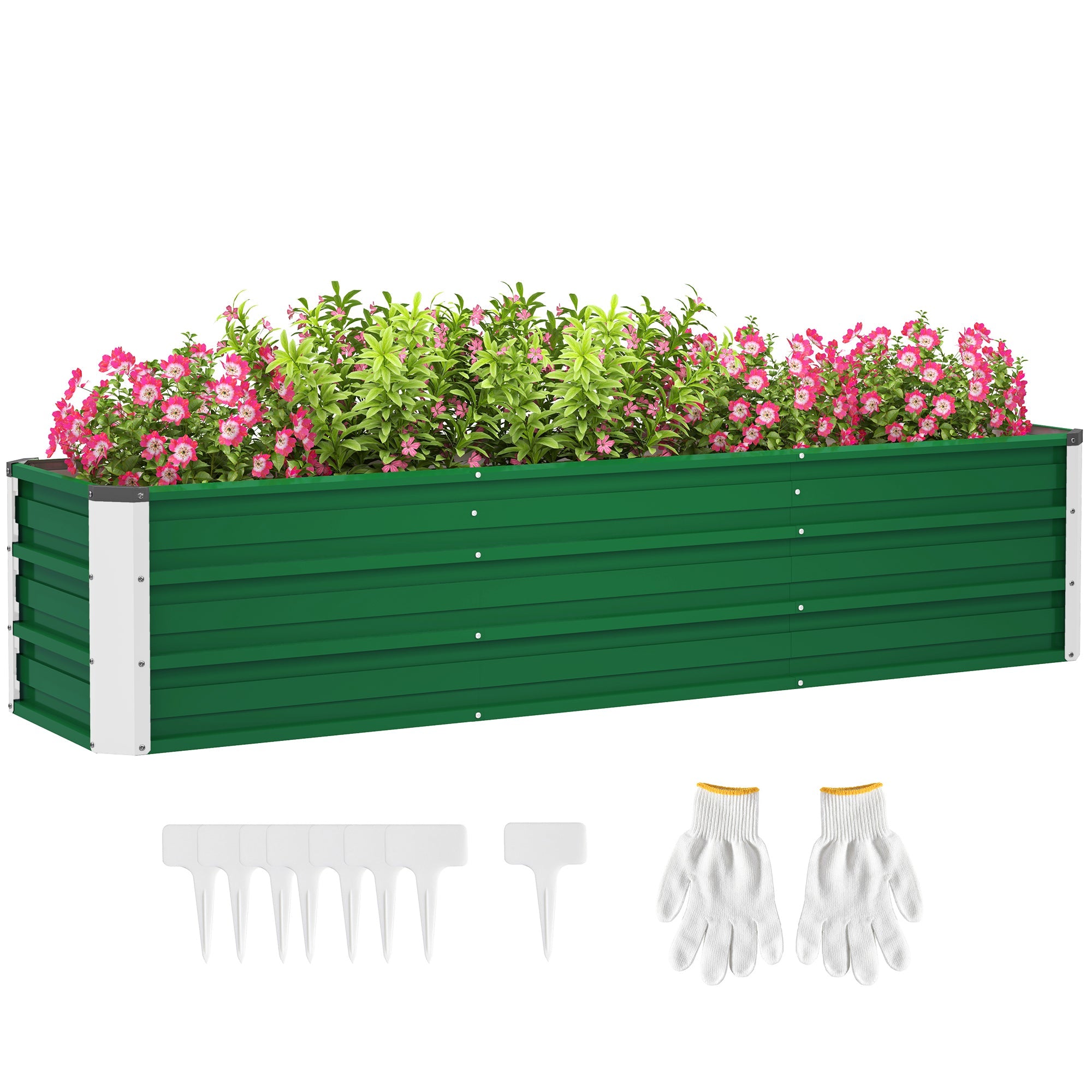 Outsunny Galvanized Raised Garden Bed, Elevated Large Metal Planter Box w/ Install Gloves for Backyard, Patio to Grow Vegetables 
